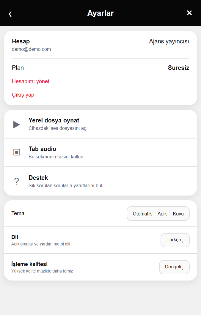 Yayın ve işleme ayarları